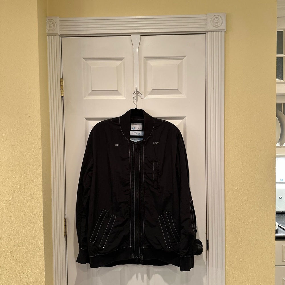 Black Bomber Jacket with White Stitching